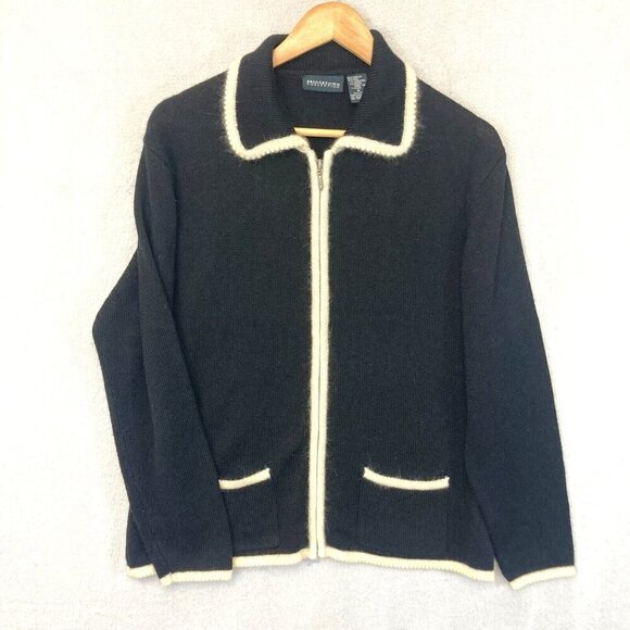 Vintage Bridgetown Wool Angora Zip Cardigan Sweater Medium Black Old Money Soft! - Picture 1 of 12